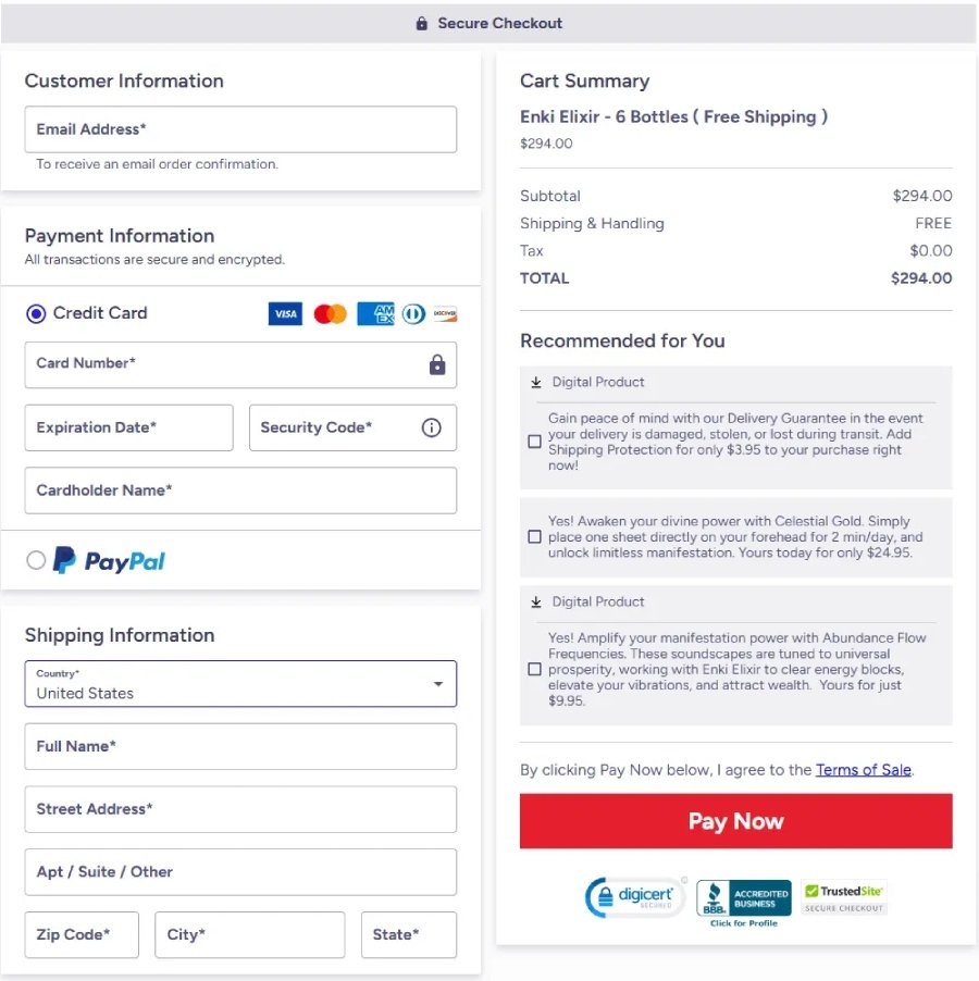 safe and secure payment system for Enki Elixir order